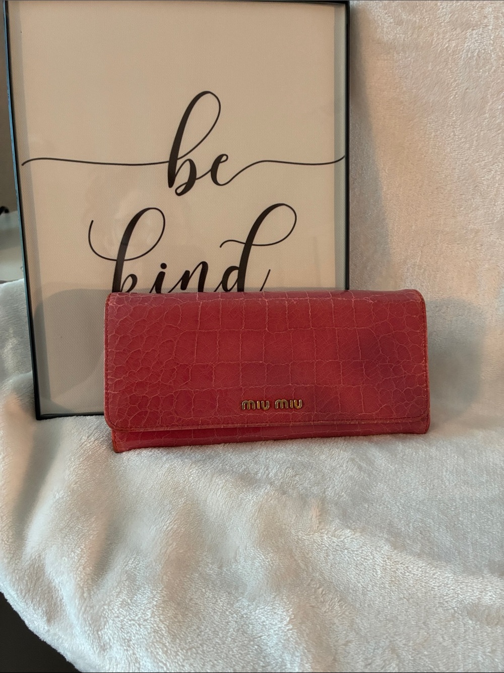 Miu Miu Pink Croc-Embossed Continental Wallet.Minor Callouts on edges/see photos